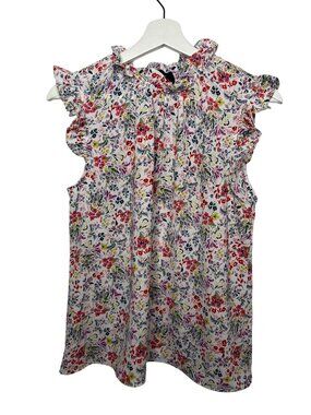 W5 Blouse Womens Small Floral Ruffle Sleeveless Cottagecore Boho Lightweight